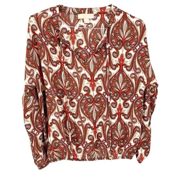 MICHAEL Michael Kors MK Paisley Tie Neck Blouse Top - Picture 1 of 7